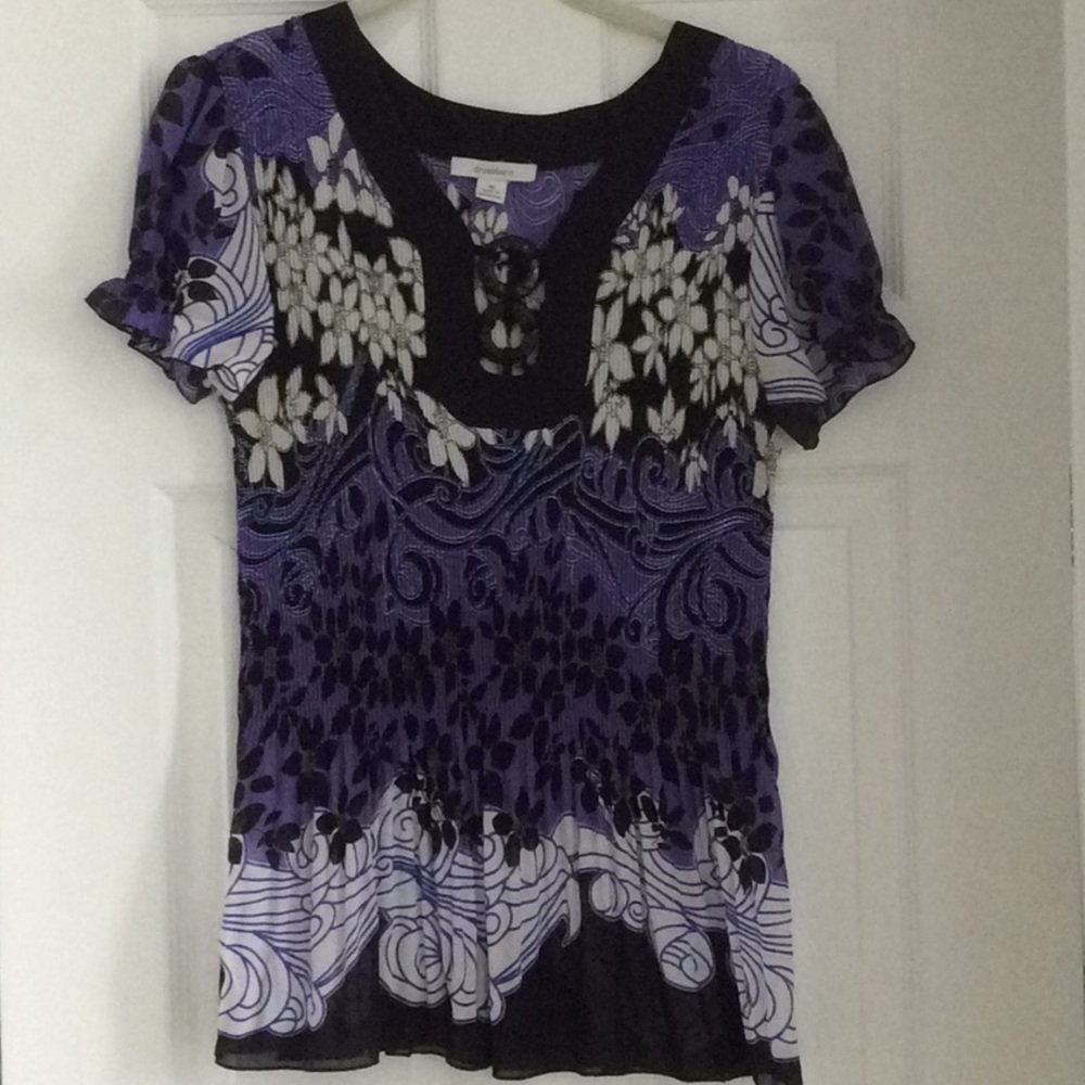Purple/Black ribbed floral blouse by Dressbarn